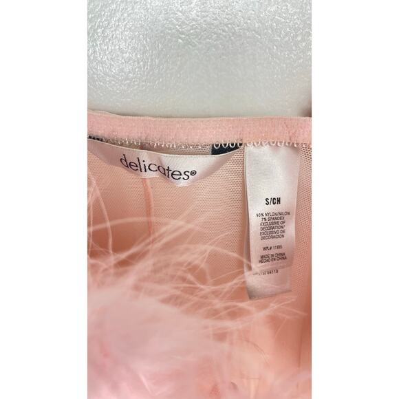 pink mesh corset with marabou feather trim - Picture 5 of 6